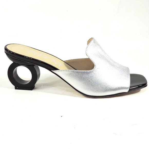 ALESSANDRO DI MARIA 🇮🇹 WOMEN'S SILVER LEATHER FASHION MULES - Picture 4 of 8
